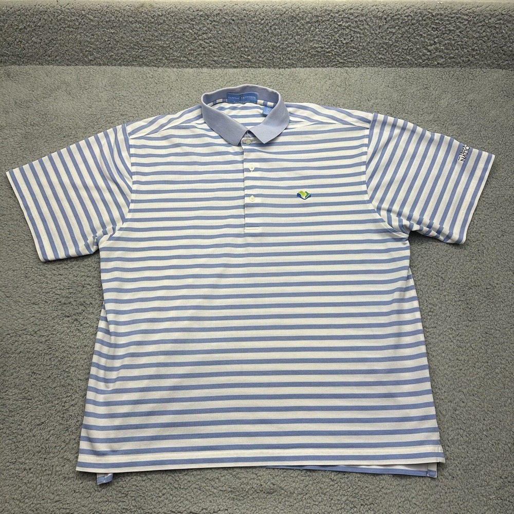 Fairway & Greene Mens Size Large Blue Striped Tennessee National Golf Polo Shirt